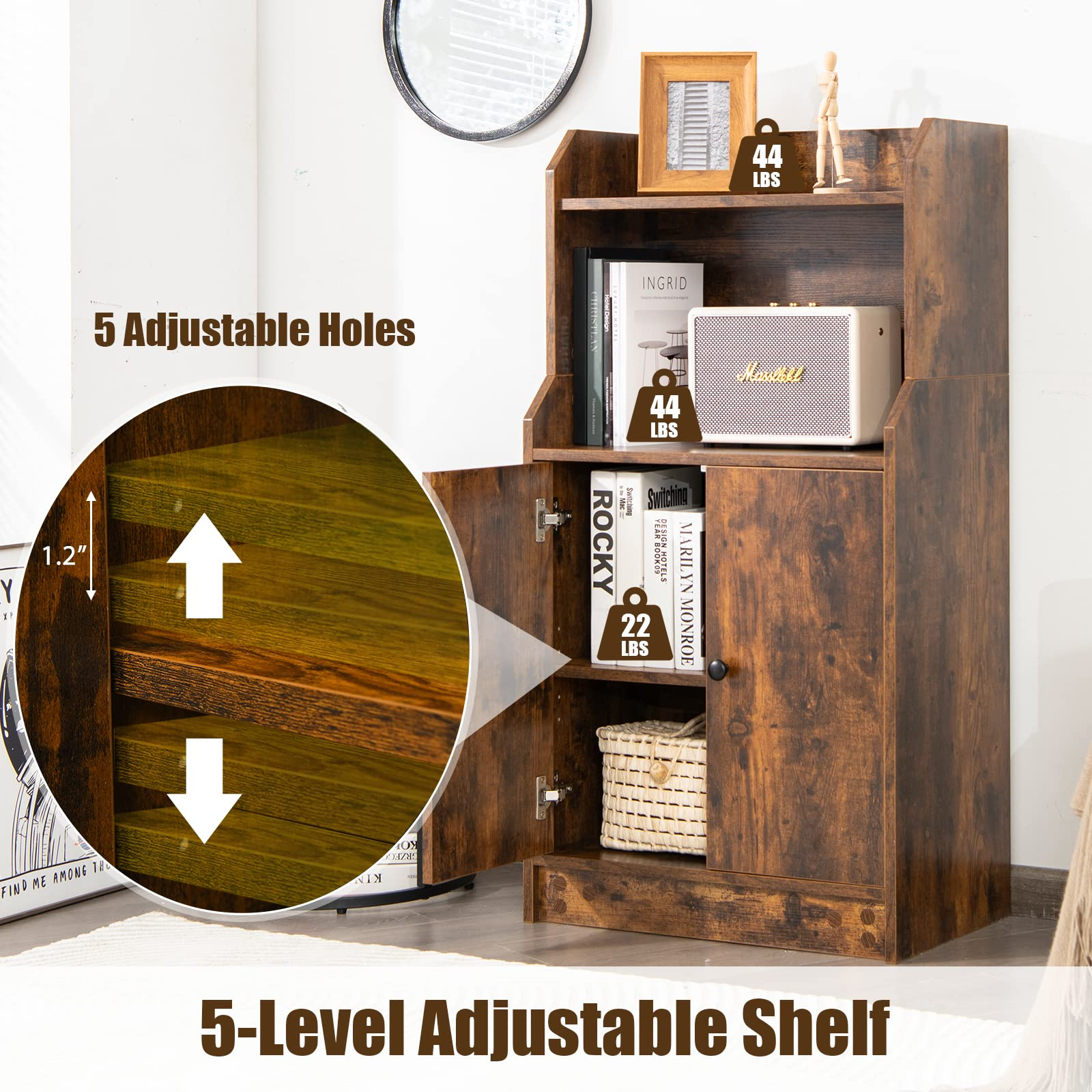 Rustic Brown 2 Doors Bookcase with Adjustable Shelf