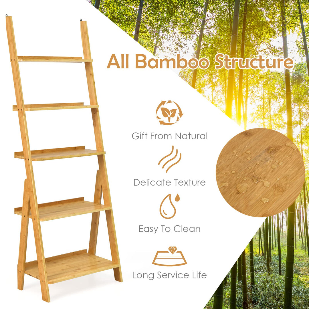 Giantex 5-Tier Ladder Shelf, Multipurpose Freestanding Display Leaning Storage Shelves
