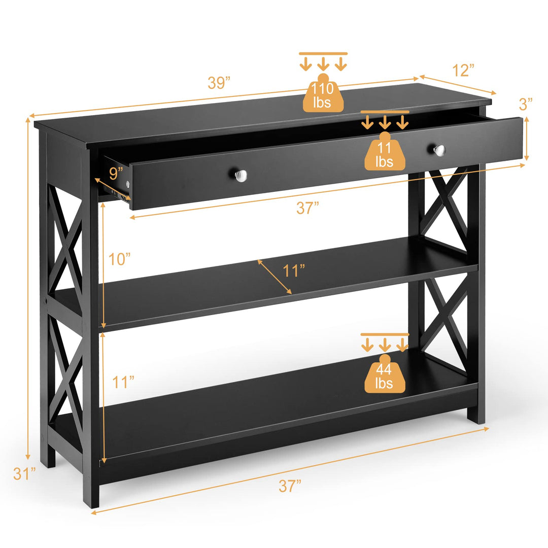 Giantex Console Table 3-Tier W/Drawer and Storage Shelves
