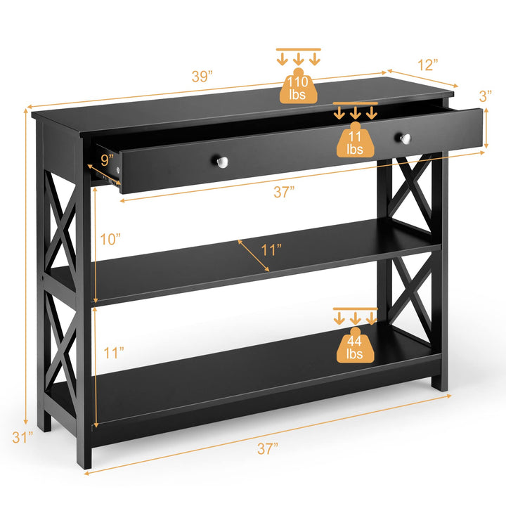 Giantex Console Table 3-Tier W/Drawer and Storage Shelves