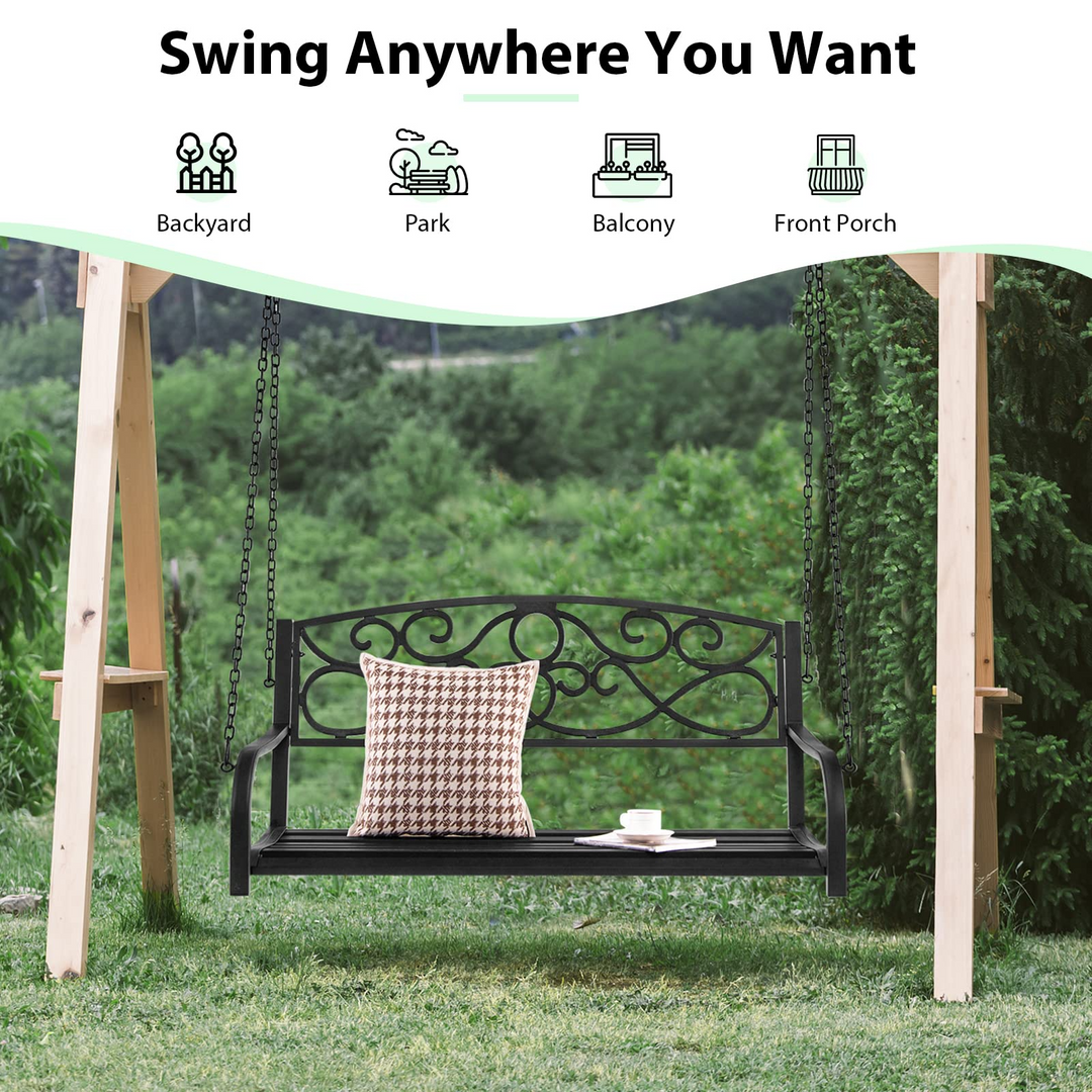 Metal Porch Swings 2 Person Outdoor Hanging Garden Bench with Sturdy Chains
