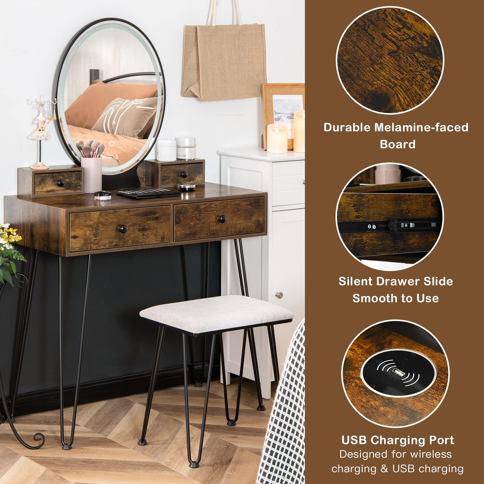 CHARMAID Vanity Set with Lighted Mirror - Giantex