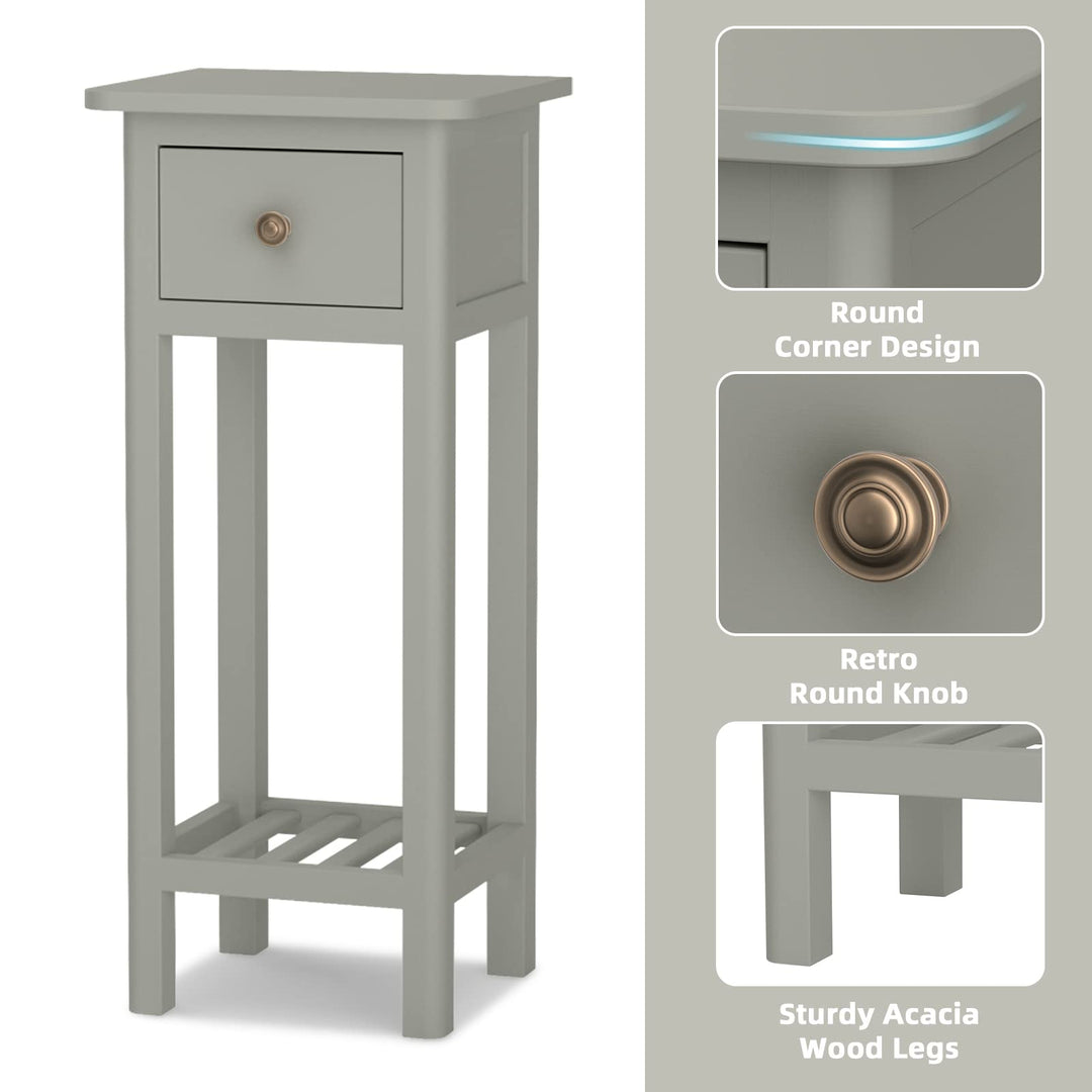Small End Table | Wooden Slim Side Table for Small Space