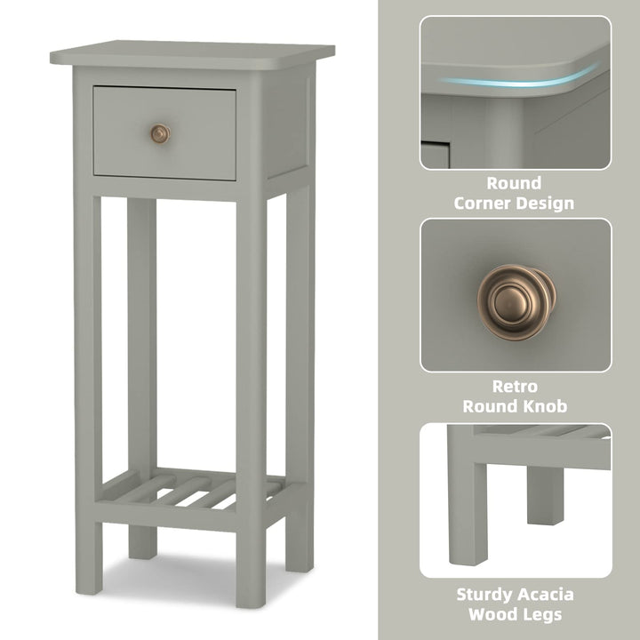 Small End Table | Wooden Slim Side Table for Small Space
