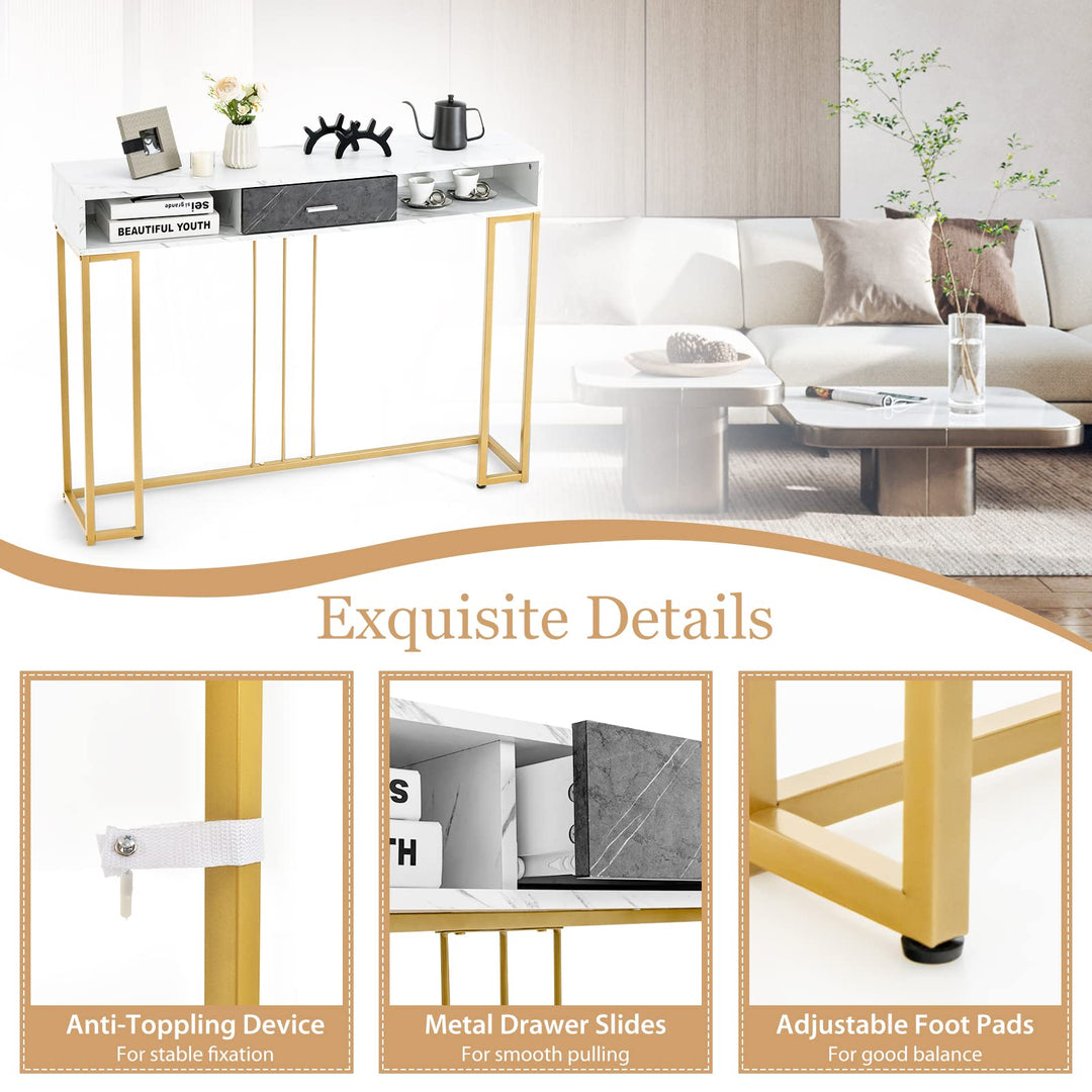 Giantex Console Table with Drawer - Sofa Side Table with Anti-Toppling Device & Adjustable Foot Pads