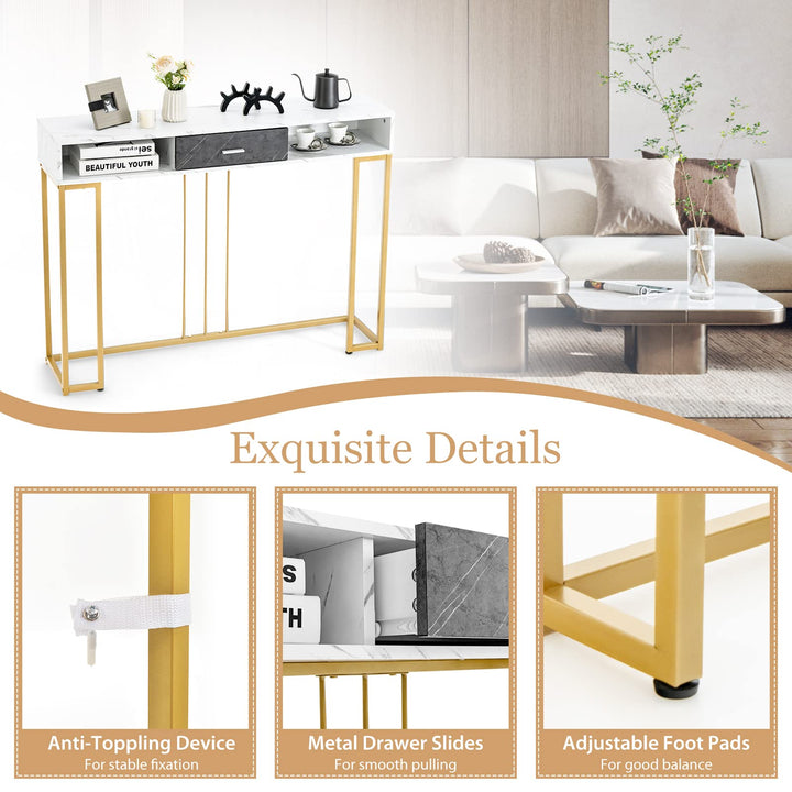 Giantex Console Table with Drawer - Sofa Side Table with Anti-Toppling Device & Adjustable Foot Pads