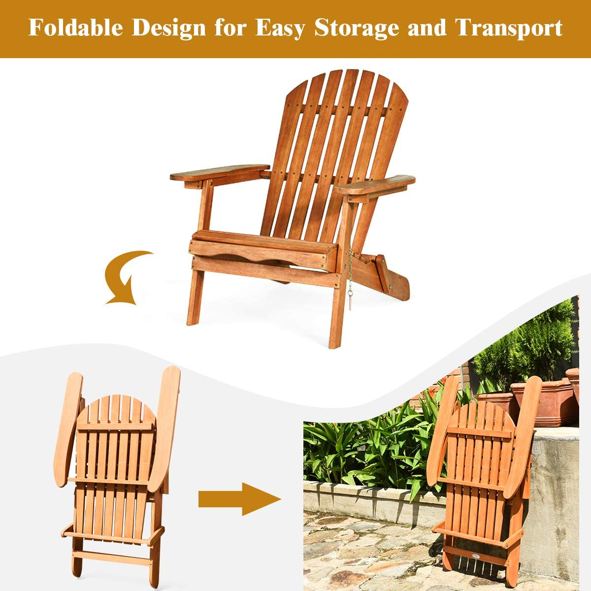 Giantex Adirondack Chair Set 3-Piece Foldable Wooden Chairs Set