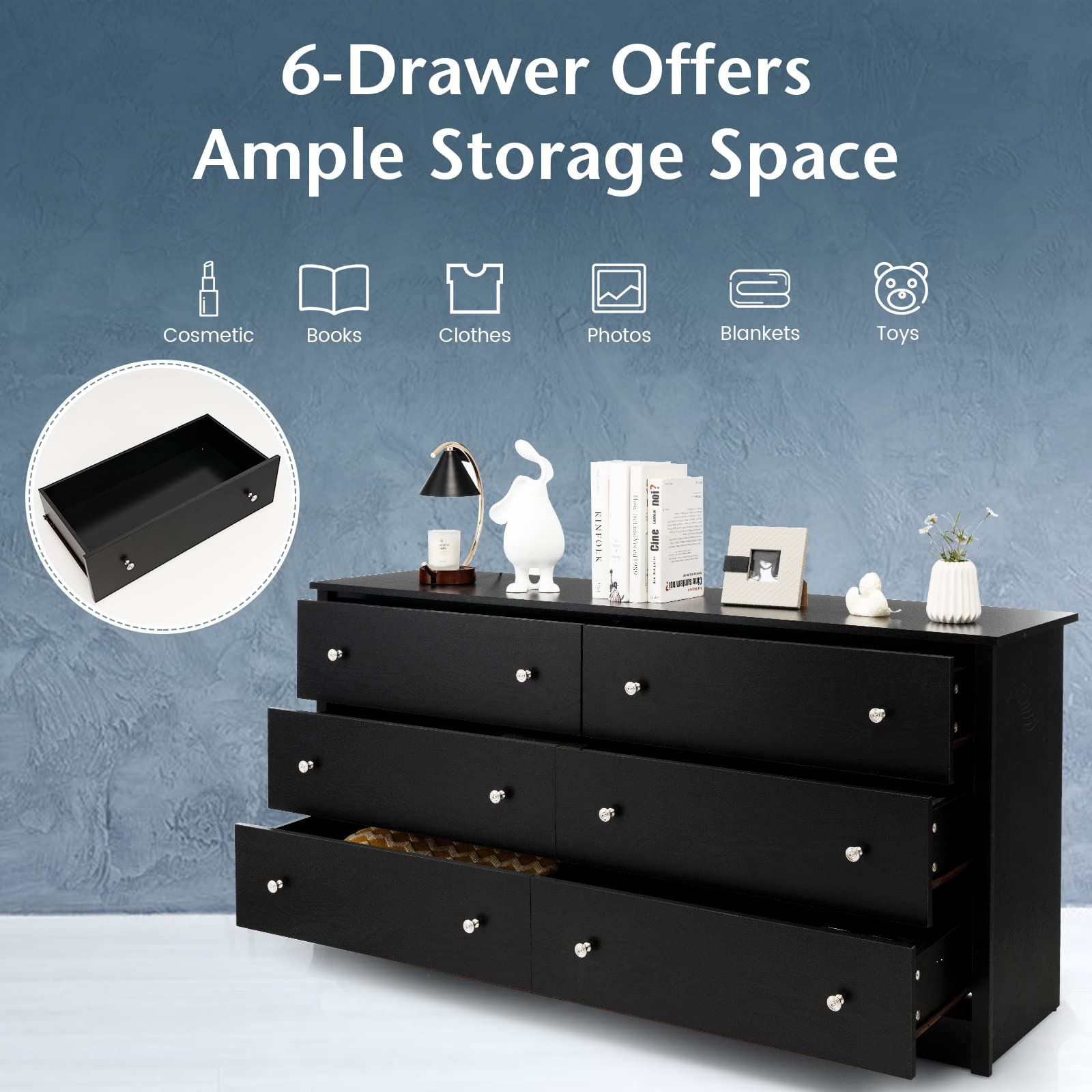 Giantex 6-Drawer Dresser for Bedroom - Freestanding Storage Cabinet