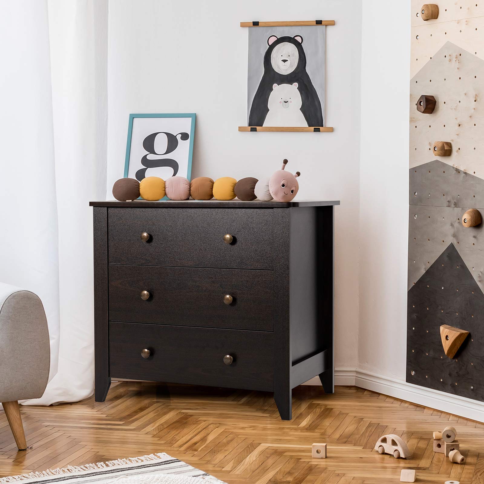 Giantex Modern Simple Dresser 3-Drawers Chest with Solid Curved Legs