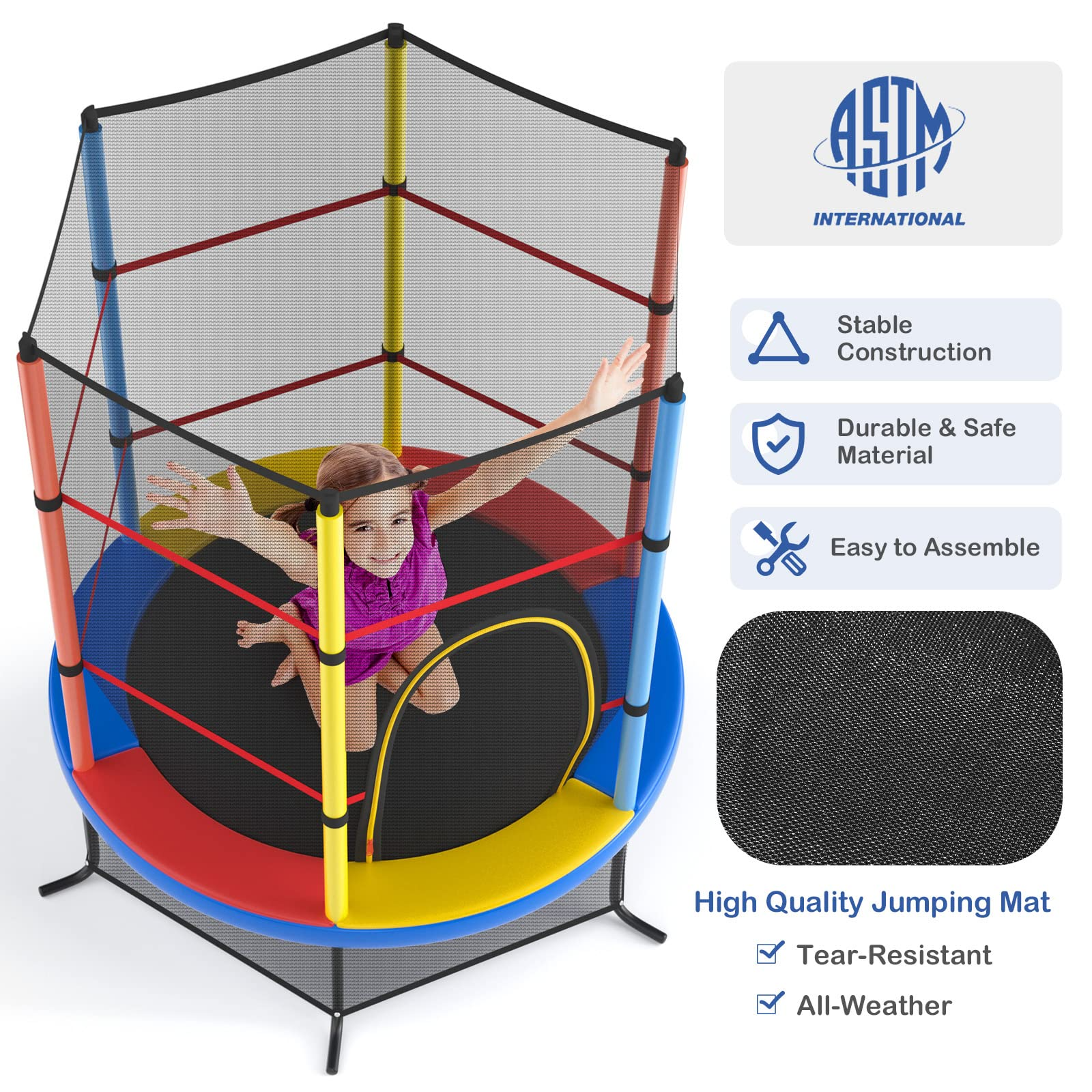 55" Kids Trampoline with Safety Enclosure Net - Giantex