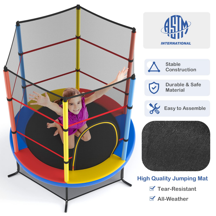 55" Kids Trampoline with Safety Enclosure Net - Giantex