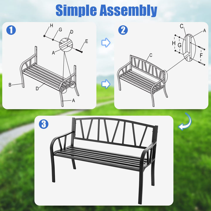Giantex Garden Bench for Outside 50 Inch - Outdoor Bench with Rustproof Metal Frame, Black
