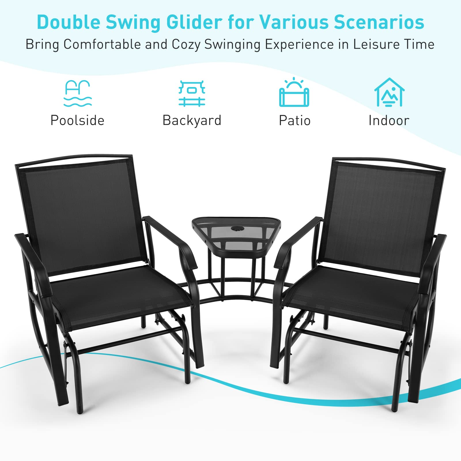 Giantex Outdoor Glider Chairs with Table & Umbrella Hole