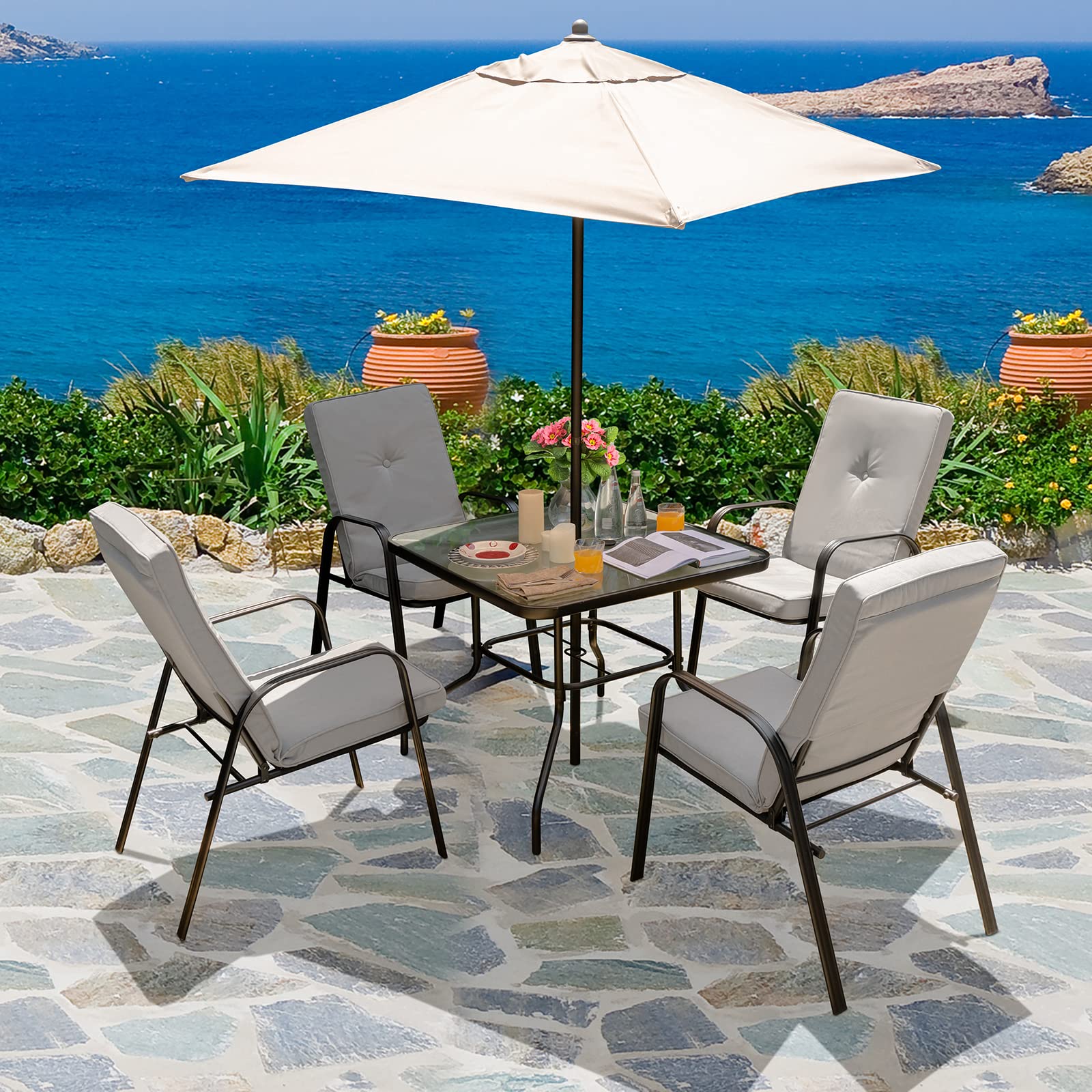 Giantex 4 Piece Patio Dining Chairs, Outdoor Stackable Chairs