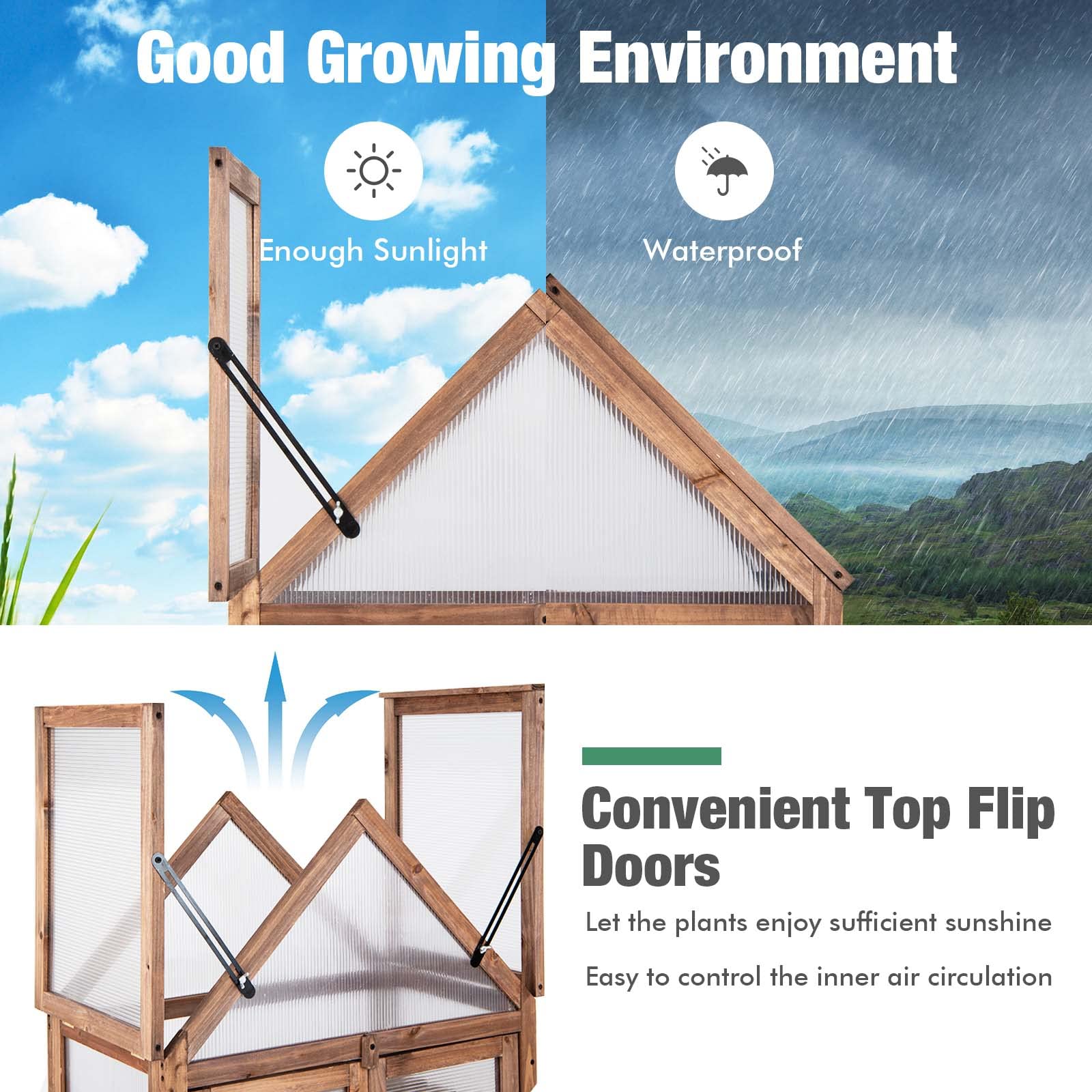 Giantex 3-Tier Garden Cold Frame, Portable Wooden Mini Greenhouse Storage Shelves