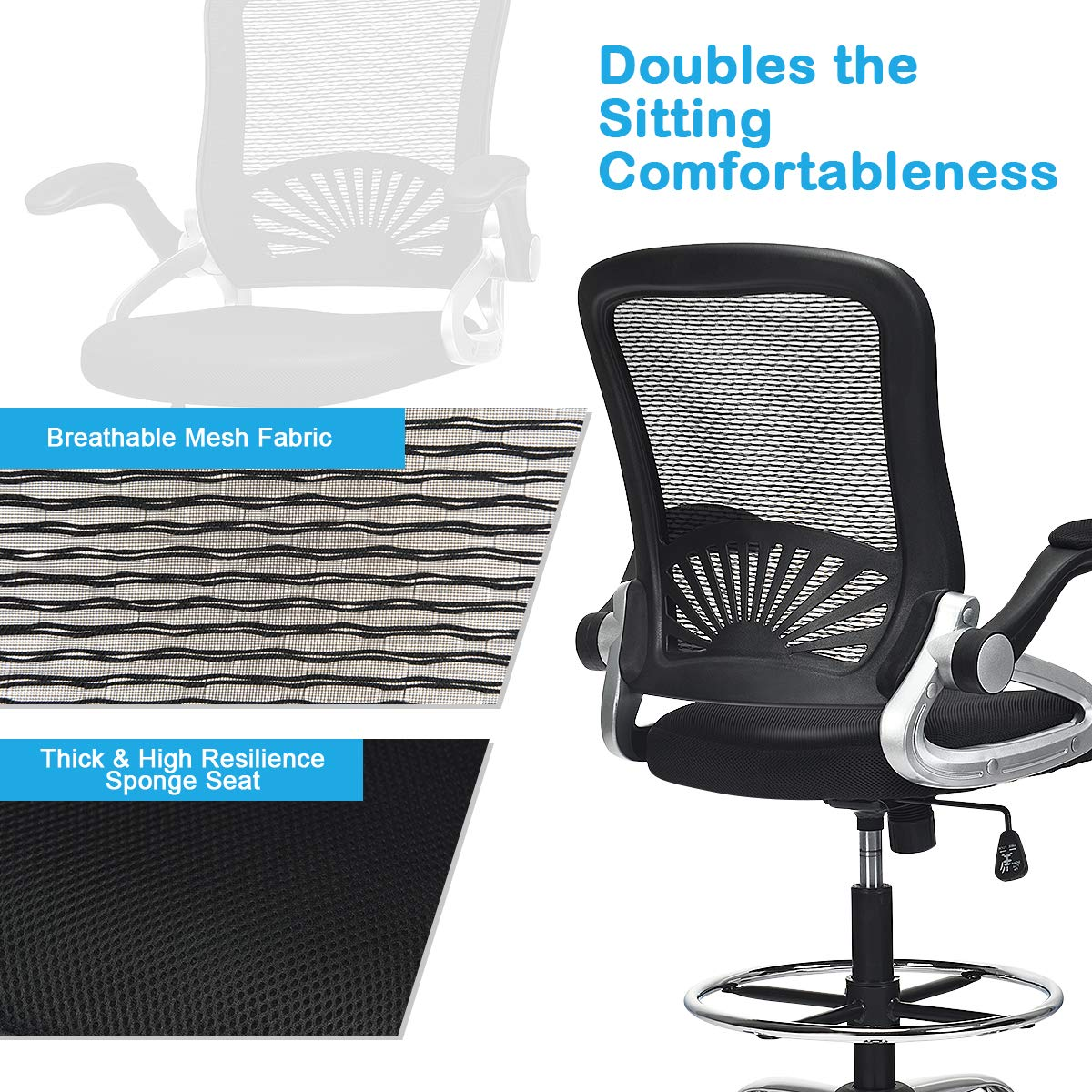 Giantex Mesh Drafting Chair, Standing Desk Stool with Lumbar Support