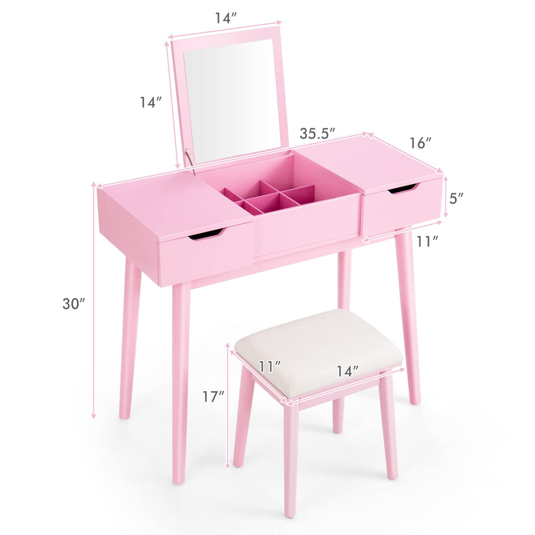 CHARMAID Vanity Set with Flip Top Mirror, 2 Drawers and 9 Storage Compartments