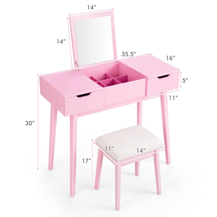CHARMAID Vanity Set with Flip Top Mirror, 2 Drawers and 9 Storage Compartments