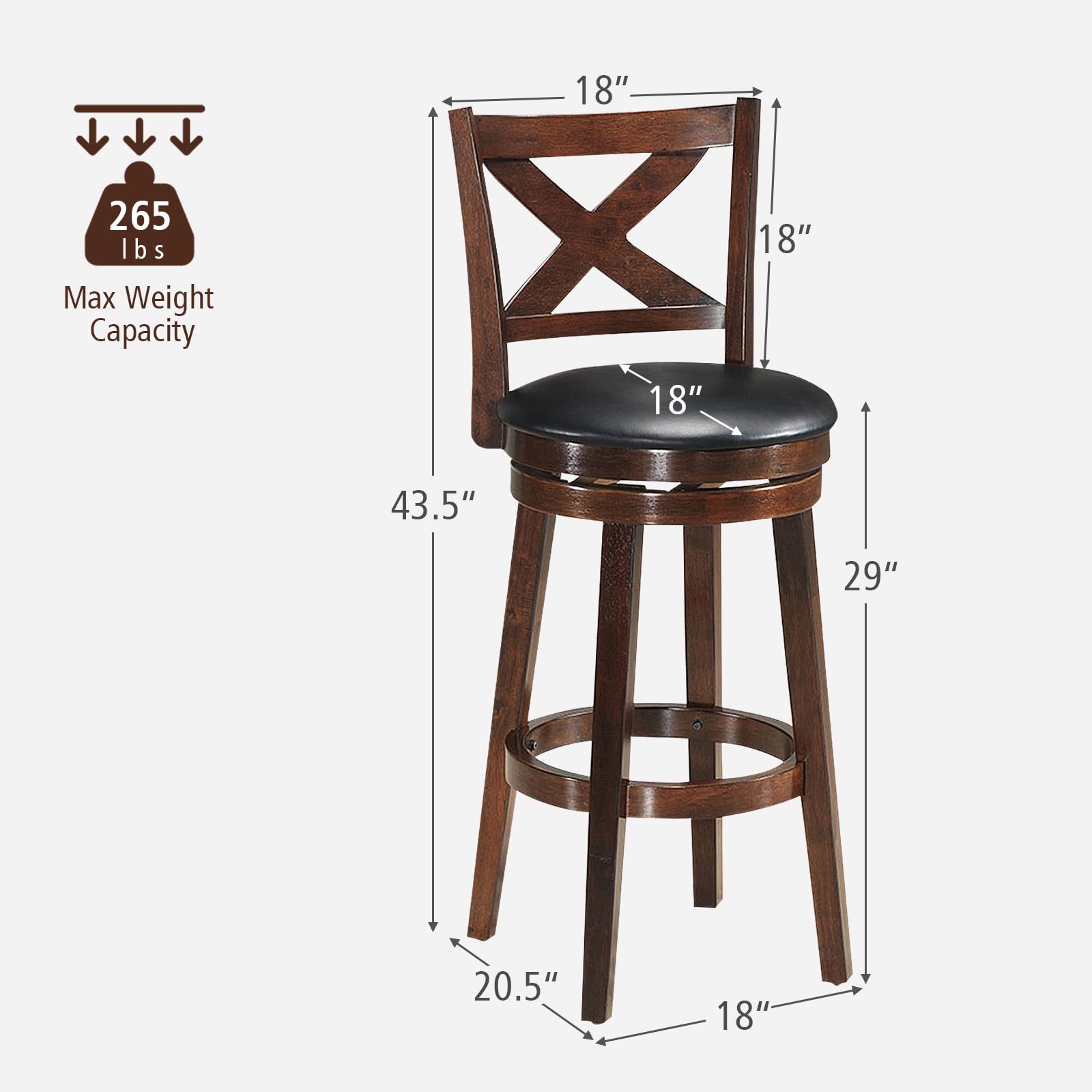 Counter Height Dining Chair, Fabric Upholstered 360 Degree Swivel, PVC Cushioned Seat, Perfect for Dining and Living Room