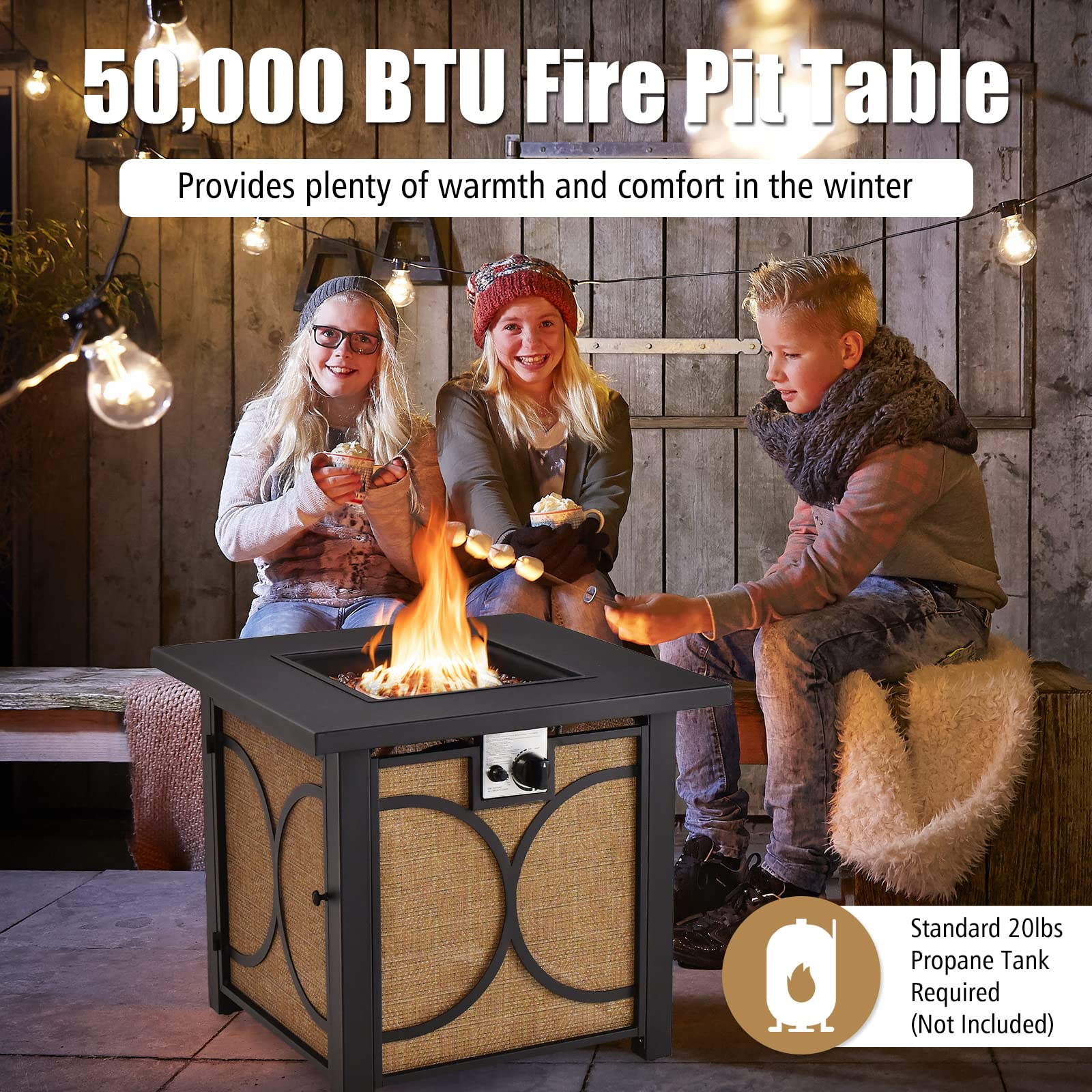 Giantex 28" Outdoor Fire Pit Table - 50,000 BTU Square Metal Fire Table with Lid