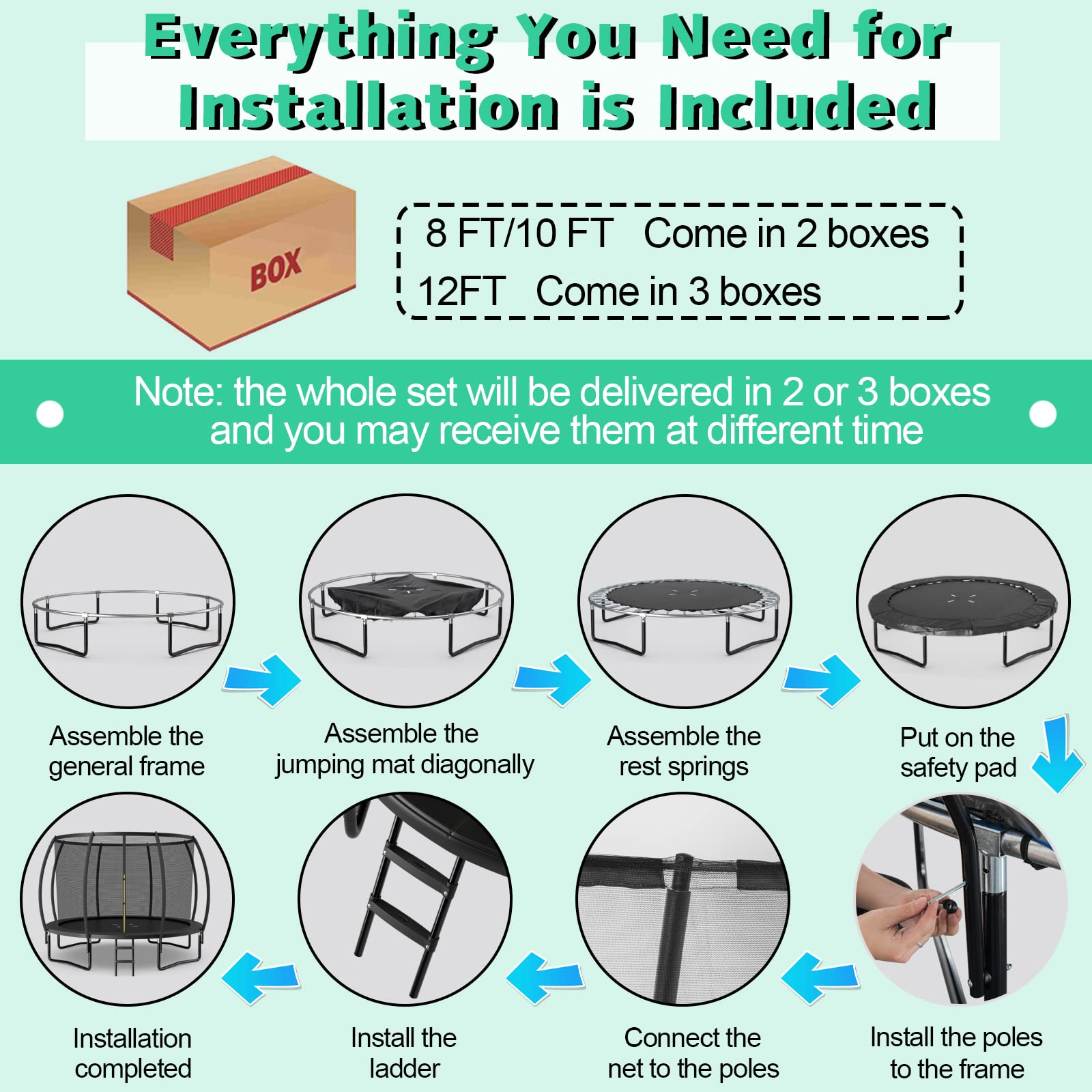 Giantex 8FT 10FT 12FT Trampoline with Enclosure, ASTM Approved Outdoor Large Trampoline with Ladder