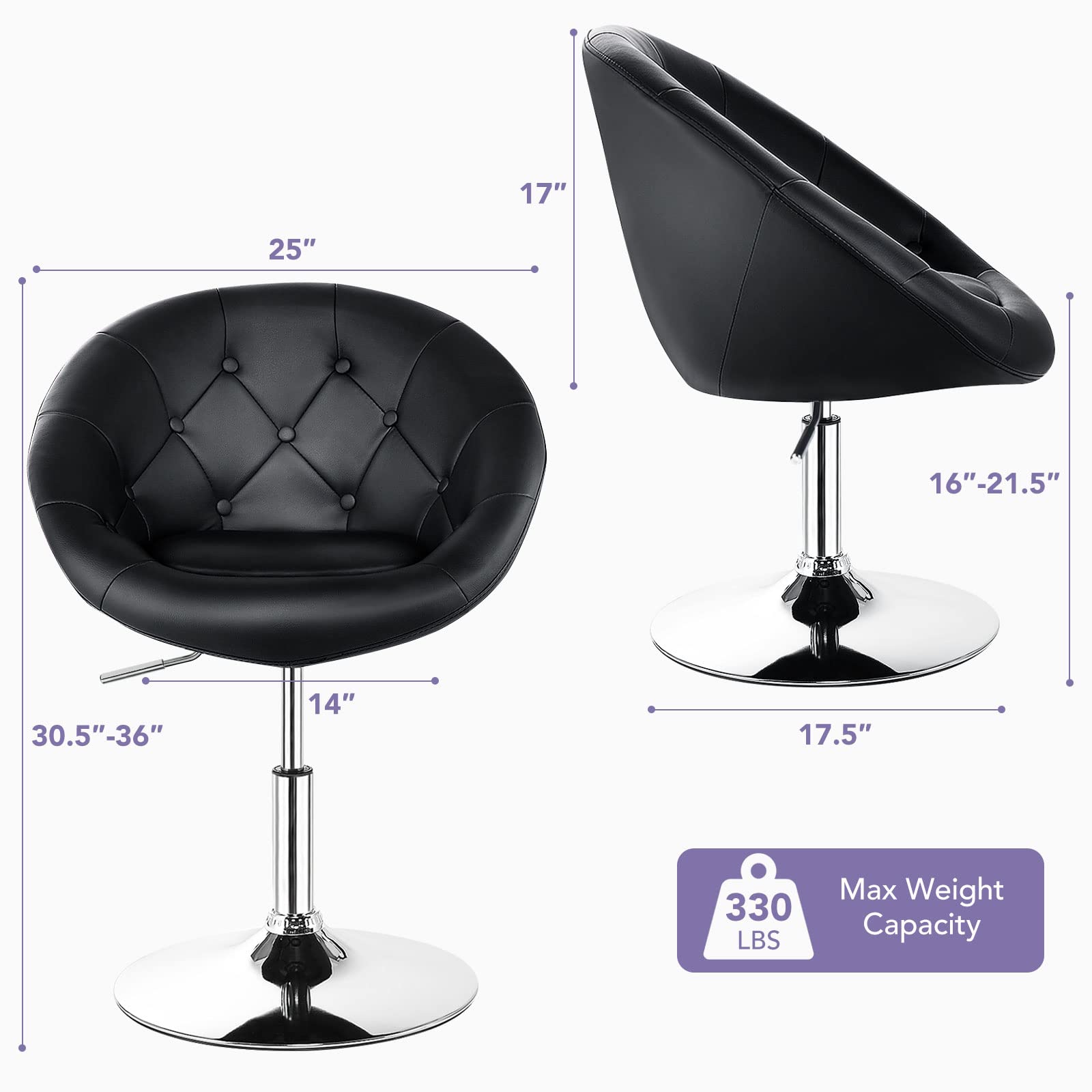 Giantex Swivel Round Tufted Vanity Chair, Set of 2 Height Adjustable