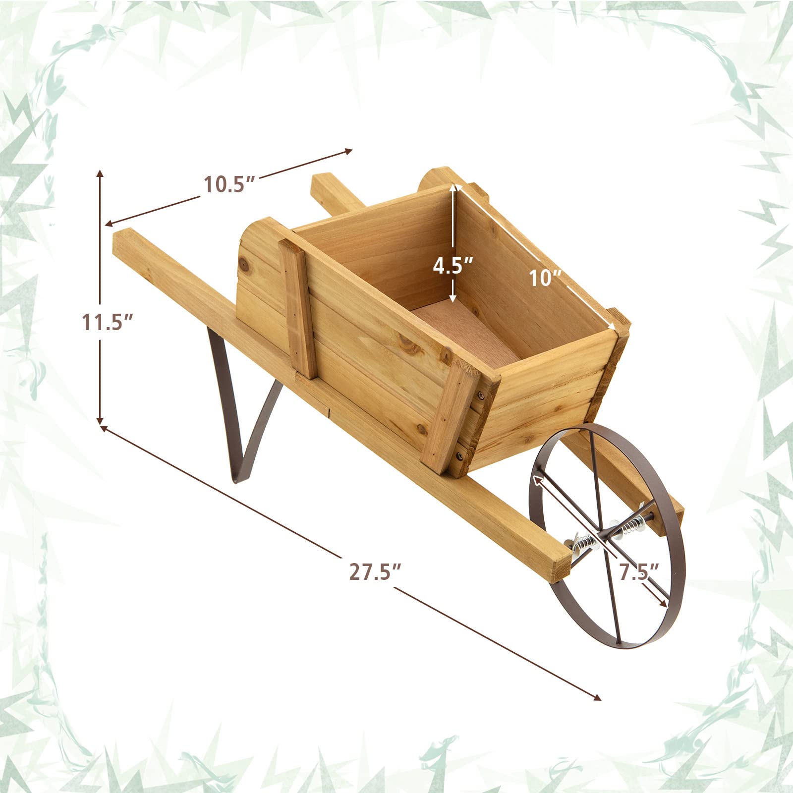 Giantex Wooden Wagon Planter, Small Wheelbarrow Wagon Flower, Indoor & Outdoor Raised Bed
