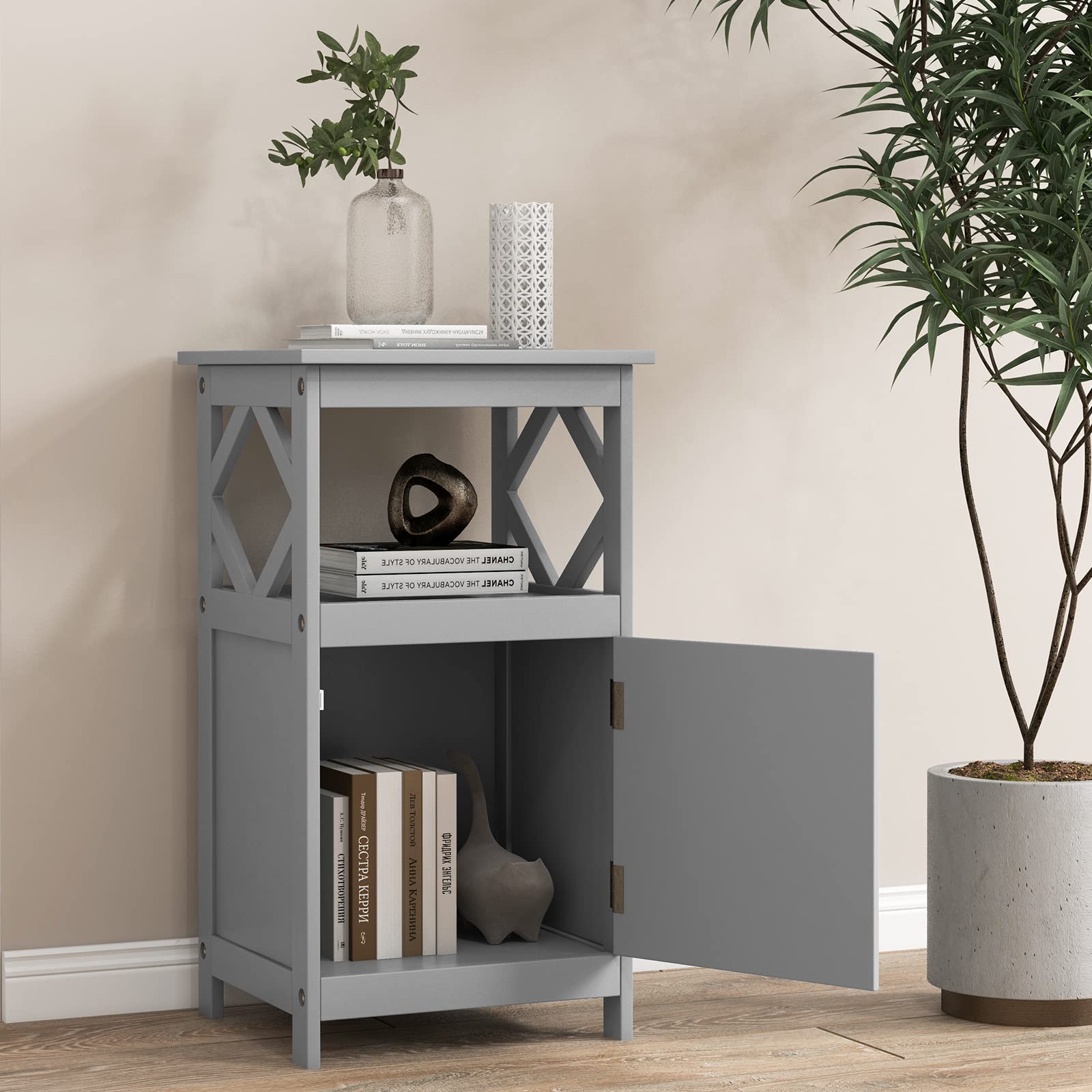 Giantex Bathroom Floor Storage Cabinet - Versatile Small Towel Cabinet with Door and Shelf