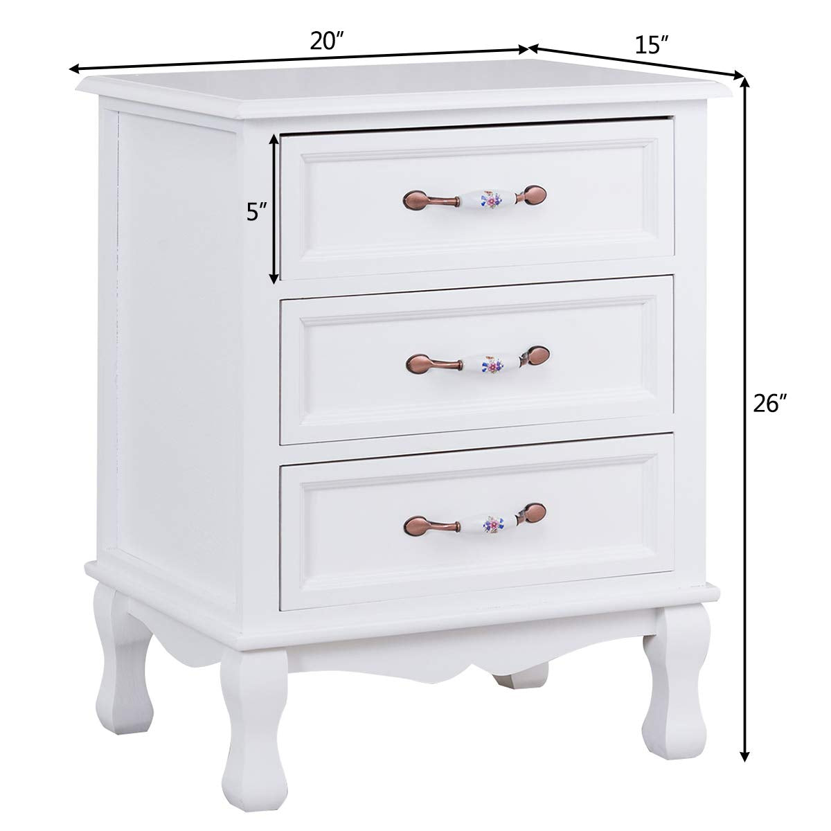 3 Drawers Nightstand Storage Wood Cabinet - Giantex