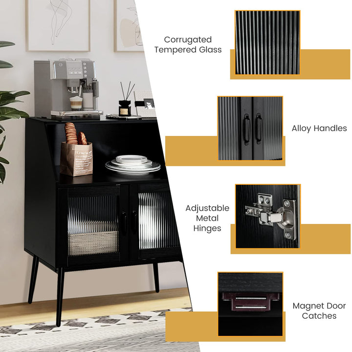 Giantex Buffet Cabinet with Storage, Farmhouse Sideboard with Open Shelves & Tempered Glass Door