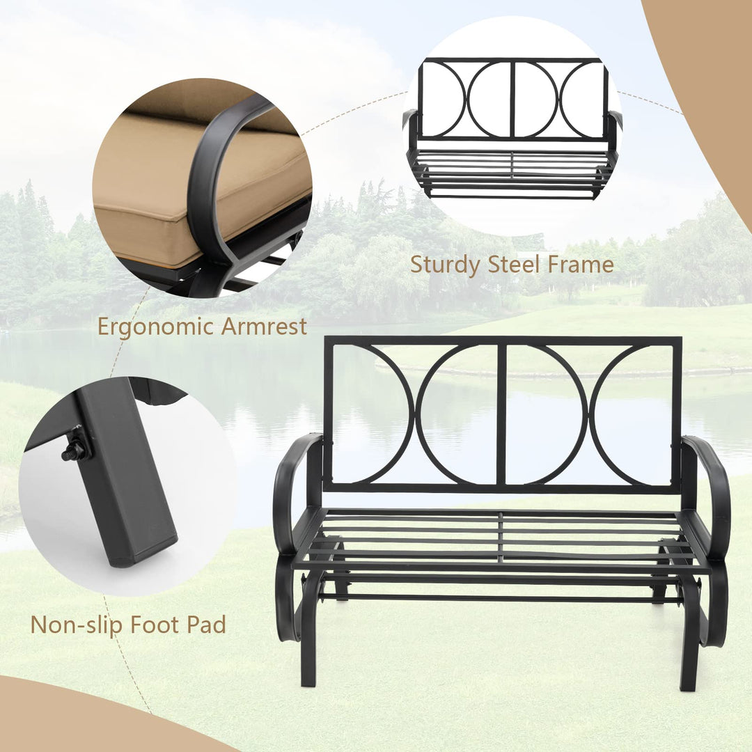 Giantex 2 Seats Glider Bench for Outside, Patio Glider Porch Loveseat w/Cushions & Powder Coated Steel Frame