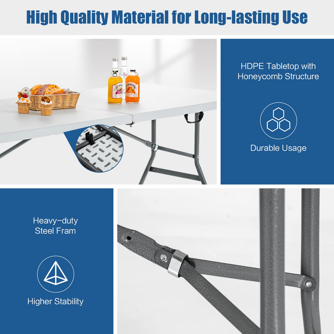No Assembly  6FT Portable Foldable Tables for Party Camping BBQ