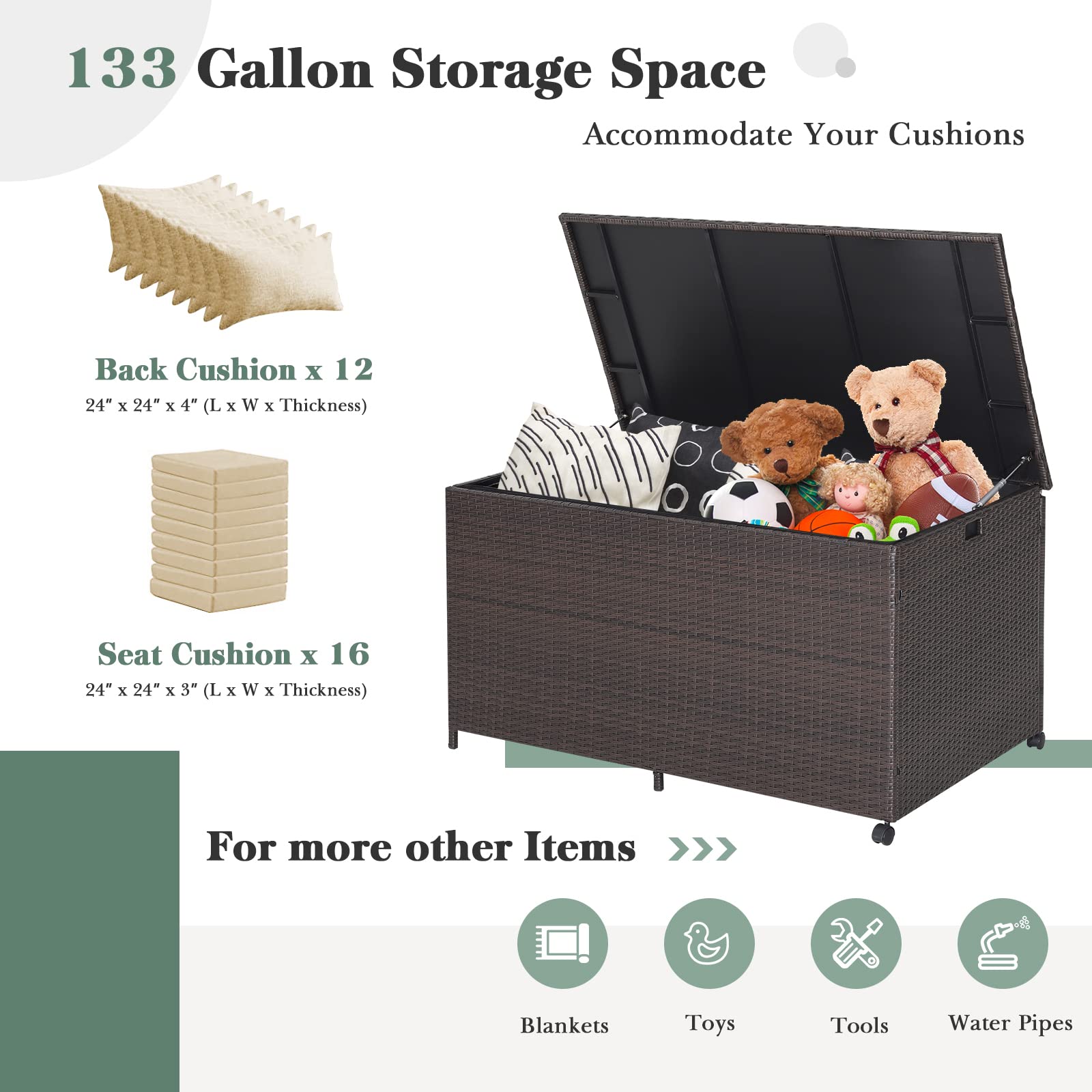 Giantex Wicker Outdoor Deck Box - 133 Gallon Storage Box with Lid