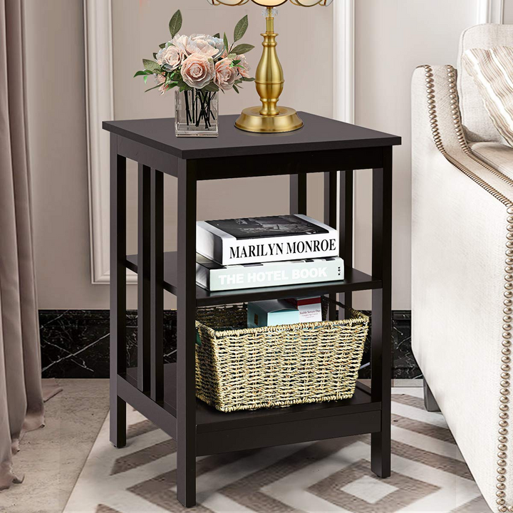 Giantex Nightstand 3-Tier Sofa Side Table W/Reinforced Bars and Stable Structure