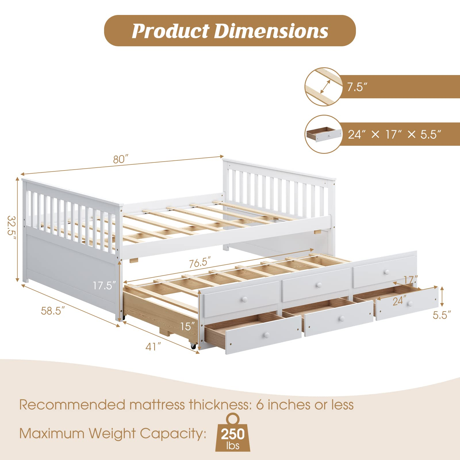 Giantex Full Captain Bed with Trundle Bed