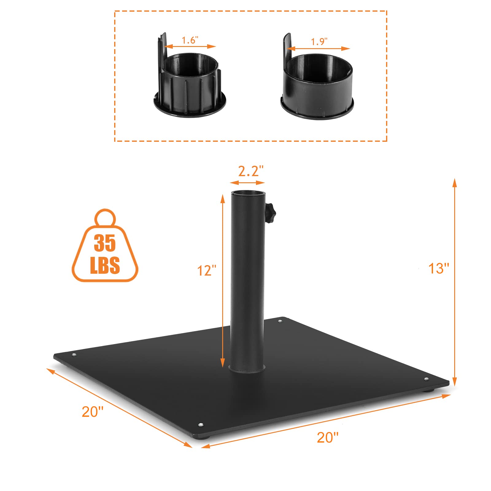 Giantex 35lbs Patio Umbrella Base, Suitable for 1.6''-1.9'' Umbrella Poles (20'' x 20'')