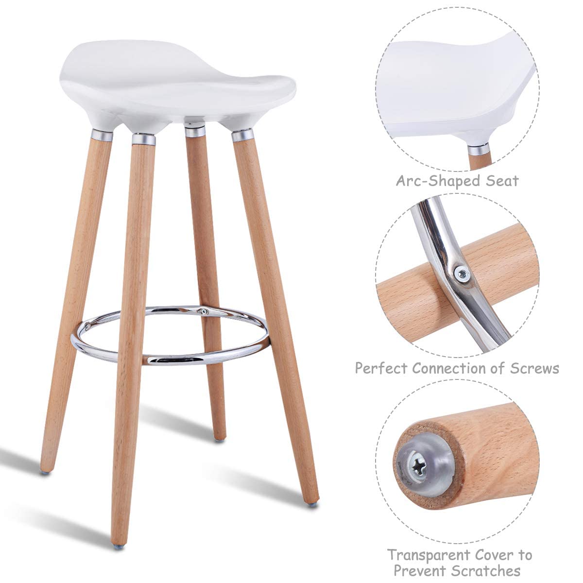 Modern Comfortable Barstools, Counter Height Bistro Pub Backless Armless Barstools Bar Height with Wooden Legs