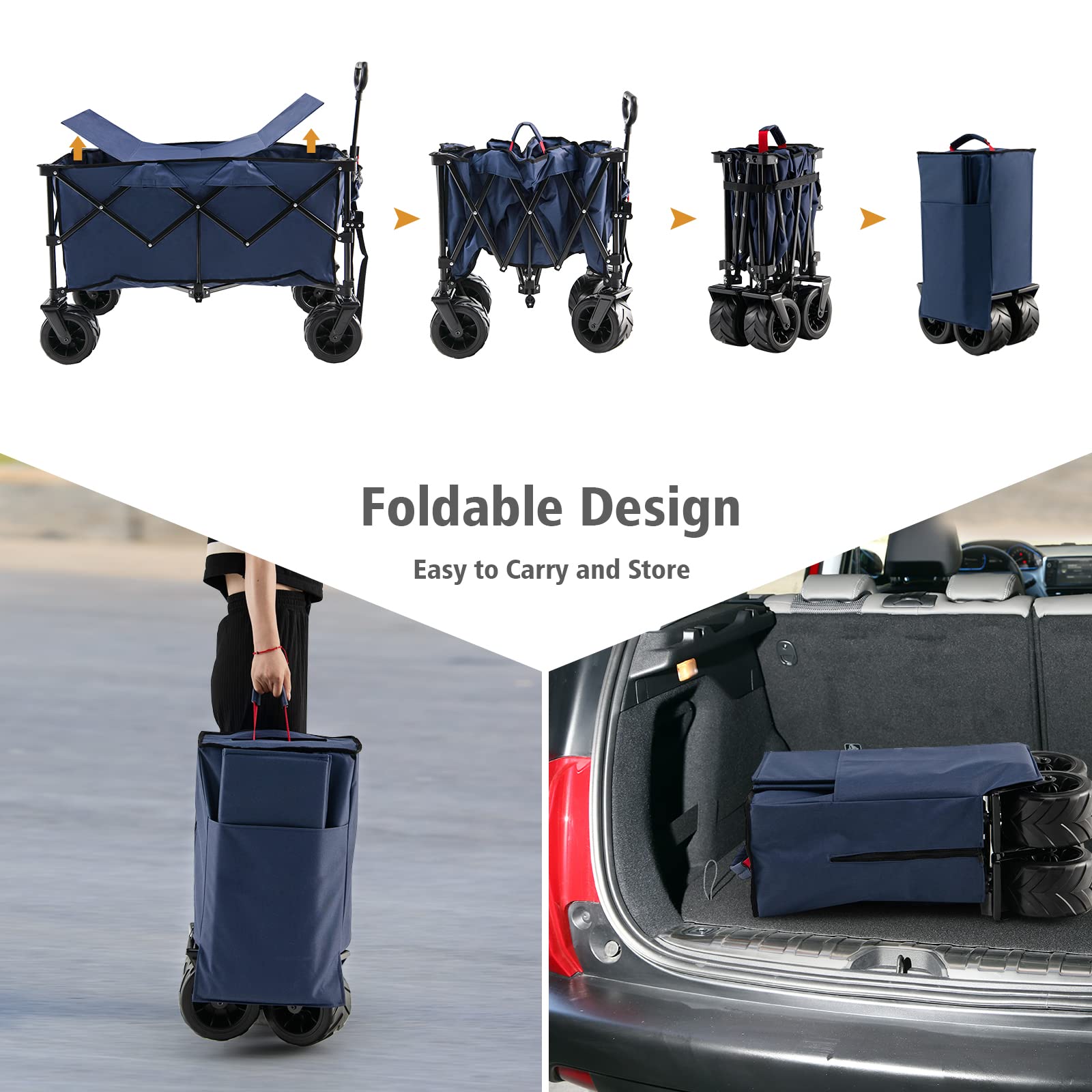 Giantex Folding Wagon Cart, Collapsible Beach Wagon with All Terrain Universal Wheels