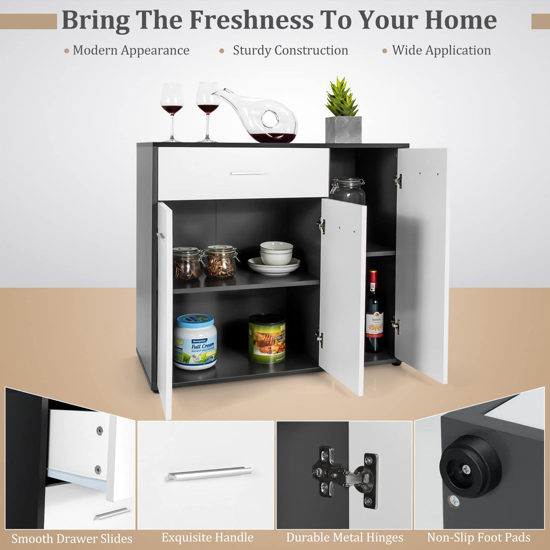 Giantex Buffet Cabinet with Storage, 3 Door Kitchen Cupboard with Large Drawer, Adjustable Shelf