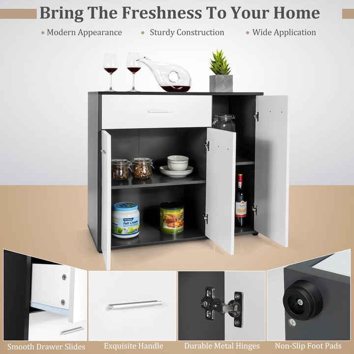 Giantex Buffet Cabinet with Storage, 3 Door Kitchen Cupboard with Large Drawer, Adjustable Shelf