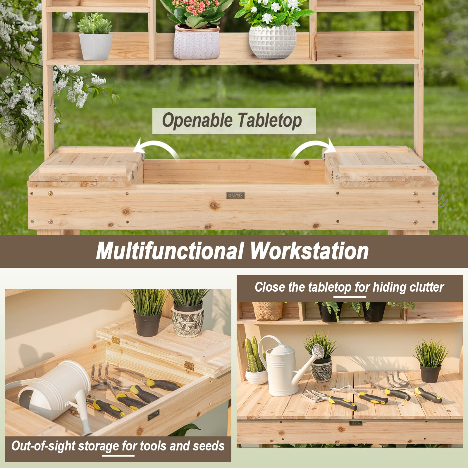 Giantex Garden Potting Bench Table, Large Workbench Table with Shelves, 43.5"x19.5"x 60.5"