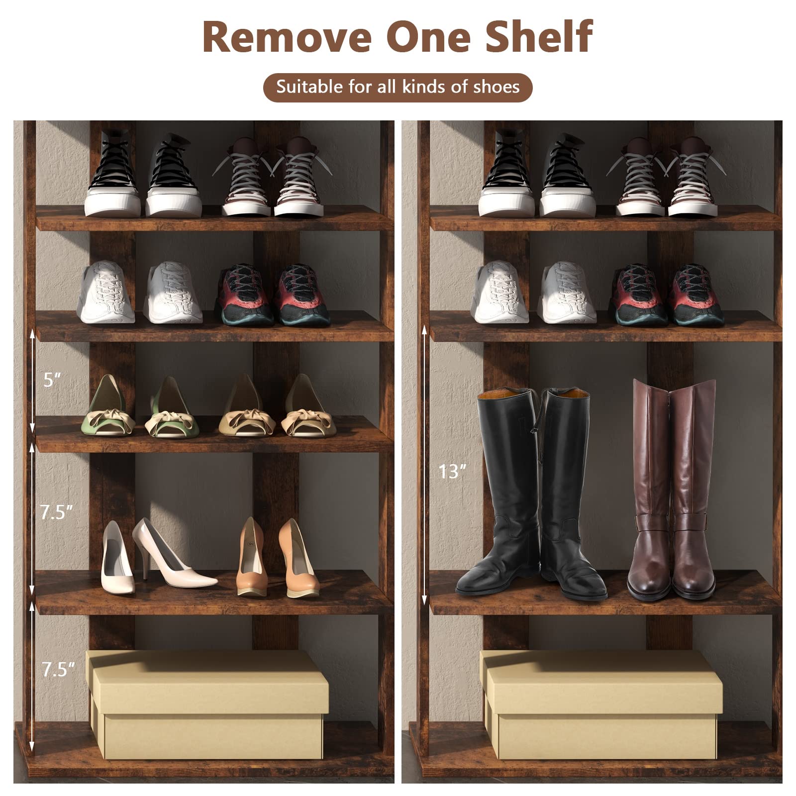 Giantex 7-Tier Wooden Shoe Rack, Double Row Shoe Organizer for 14 Pairs, Customizable Height