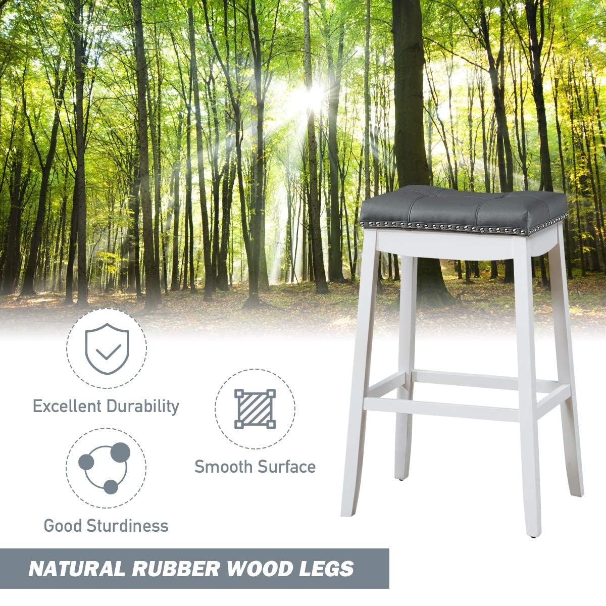 Backless Counter Stool with Footrest, Soft Seat Cushion