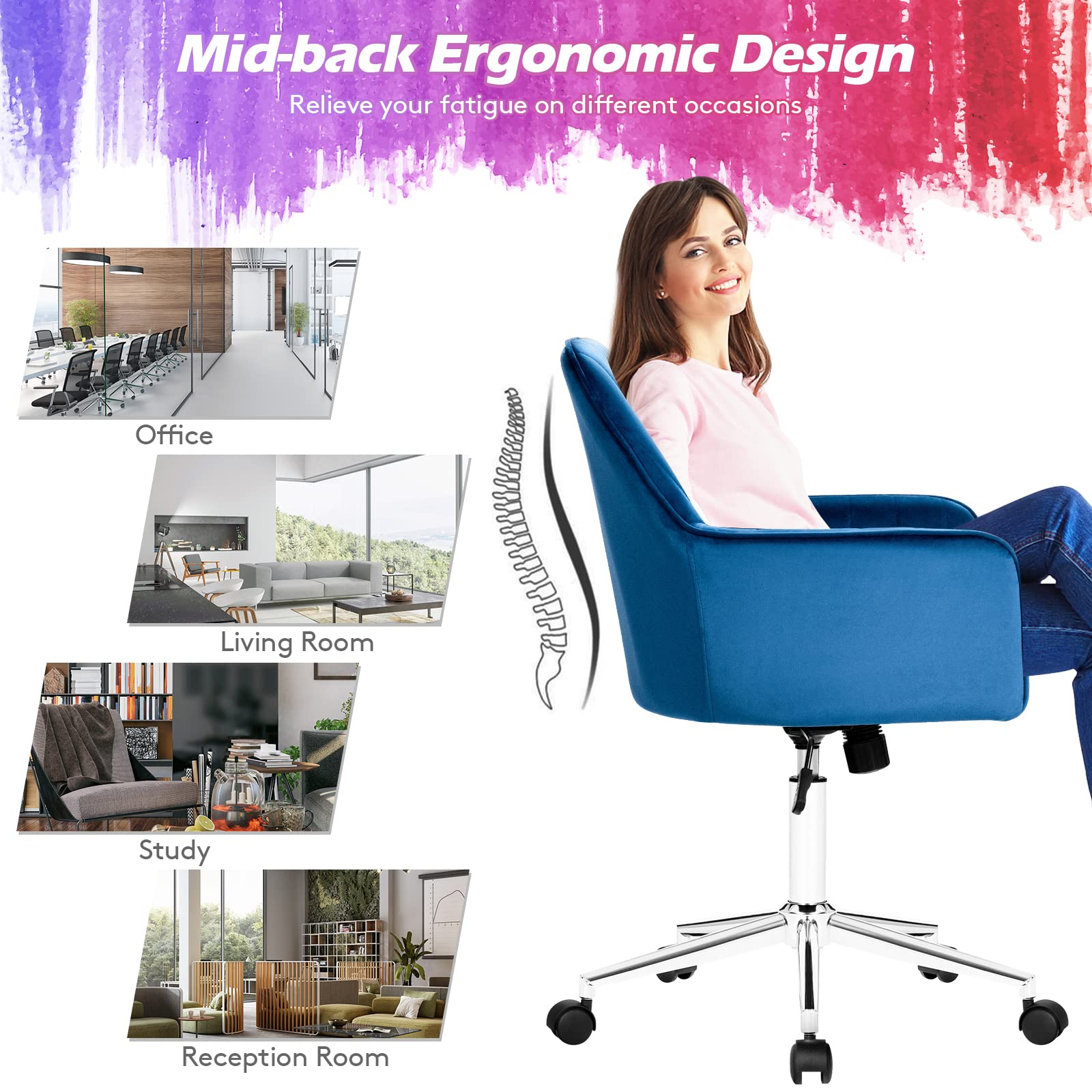 Giantex Velvet Desk Chair, Mid-Back Leisure Office Chair