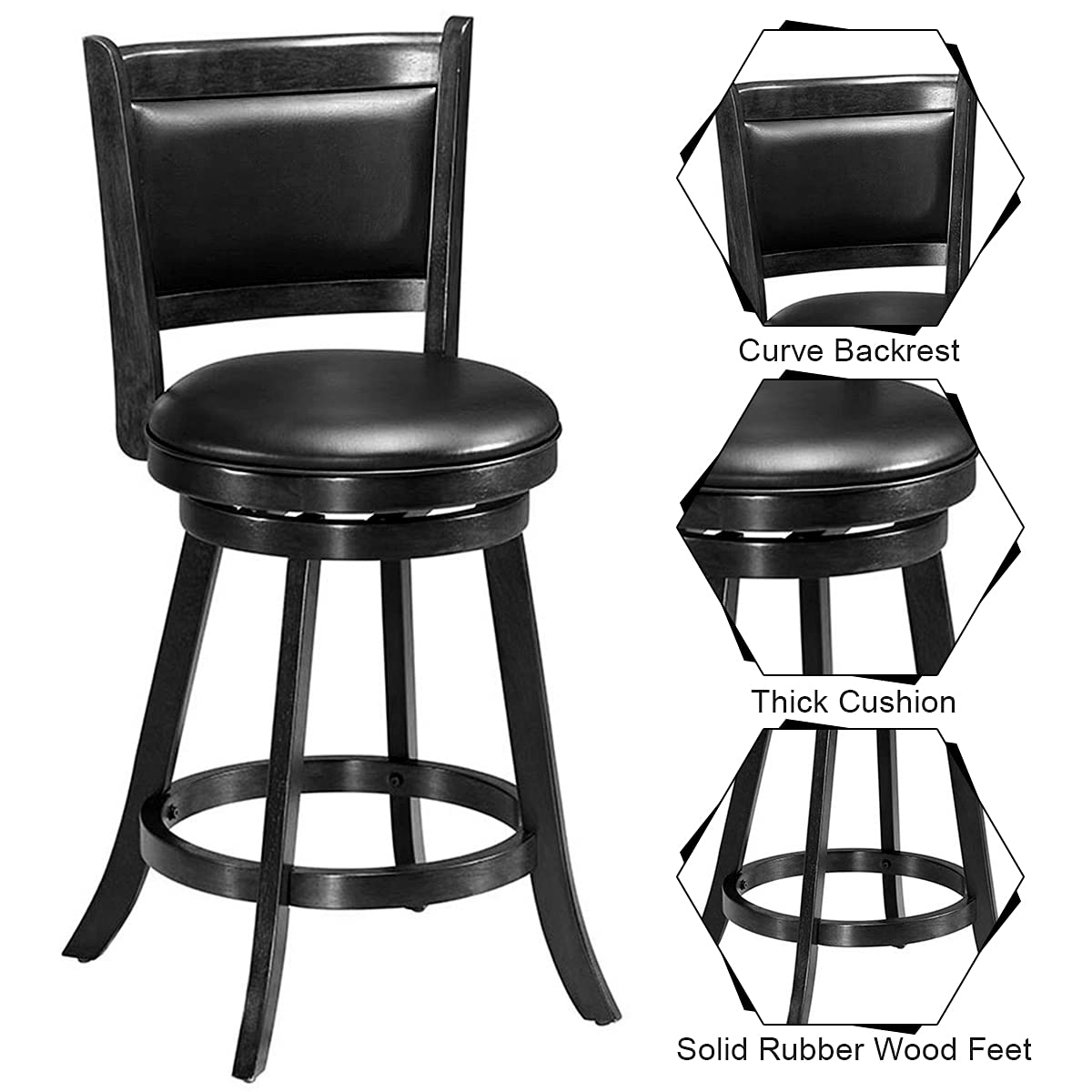 Giantex Accent Wooden Swivel Back Counter Height Bar Stool, Fabric Upholstered Design
