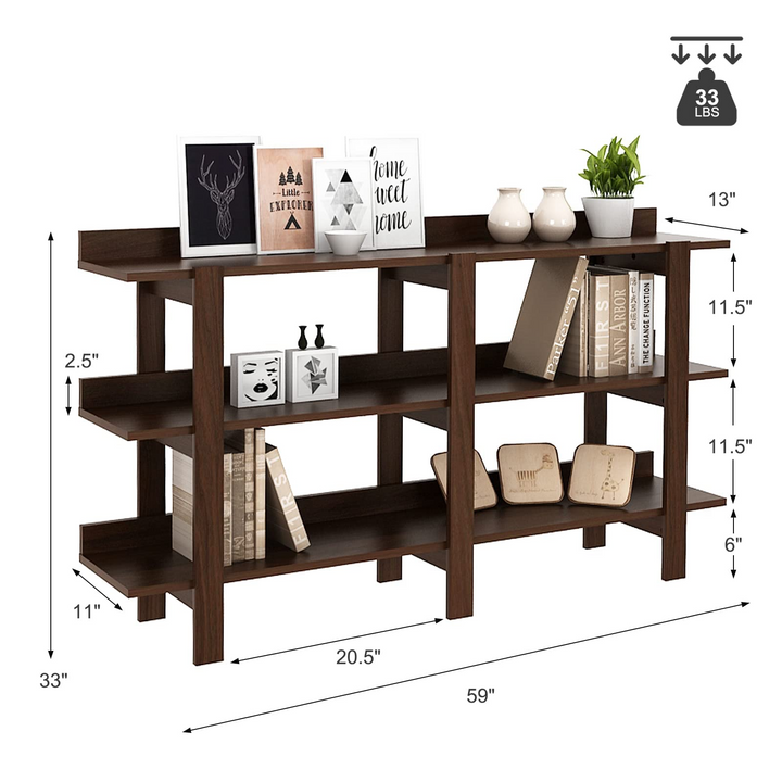 Giantex Console Table, Vintage 59inch Long Sofa Table with 3-Tier Open Shelf