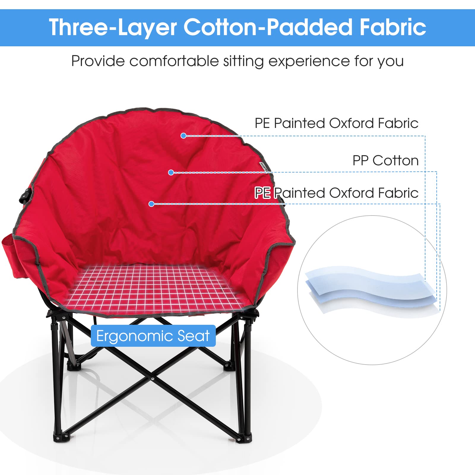 Giantex Portable Camping Chair, Lawn Chair, Outdoor Folding Chair with Cup Holder, Soft Seat