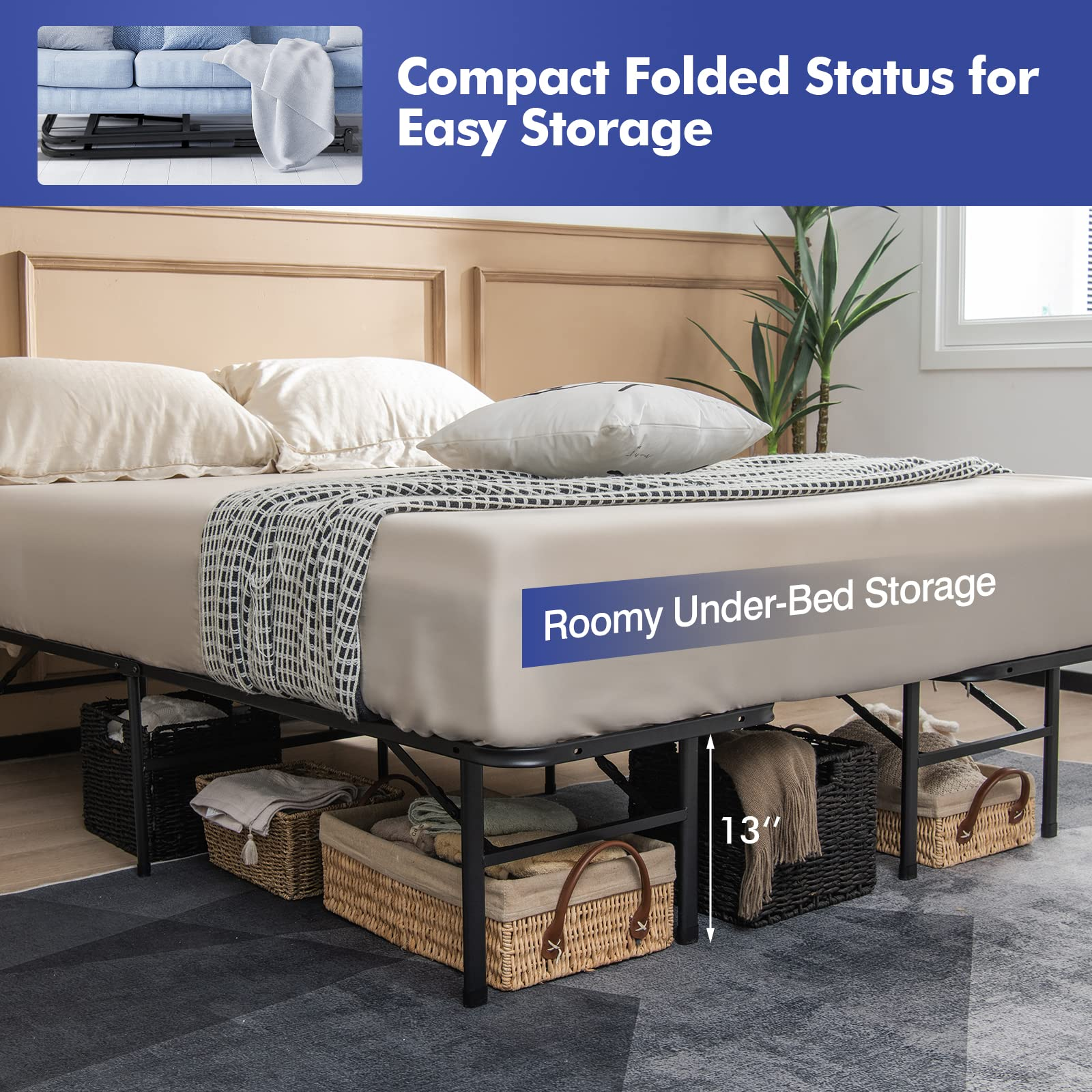 Giantex Folding Bed Frame Steel Platform Bed Twin/Full Size Portable Bed