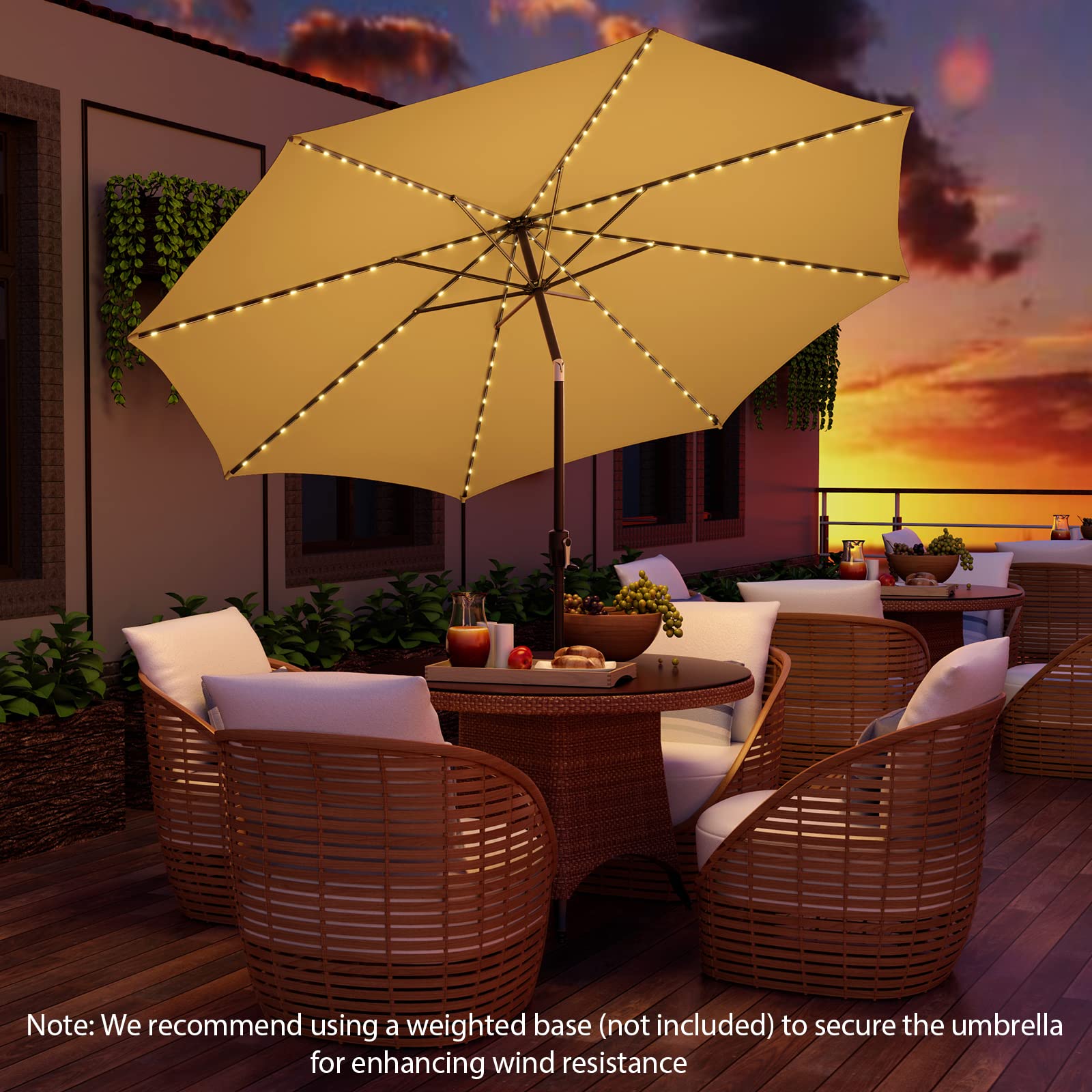 Giantex 10 ft Patio Umbrella with 112 Solar Lights, Outdoor Table Market Umbrellas with 8 Ribs