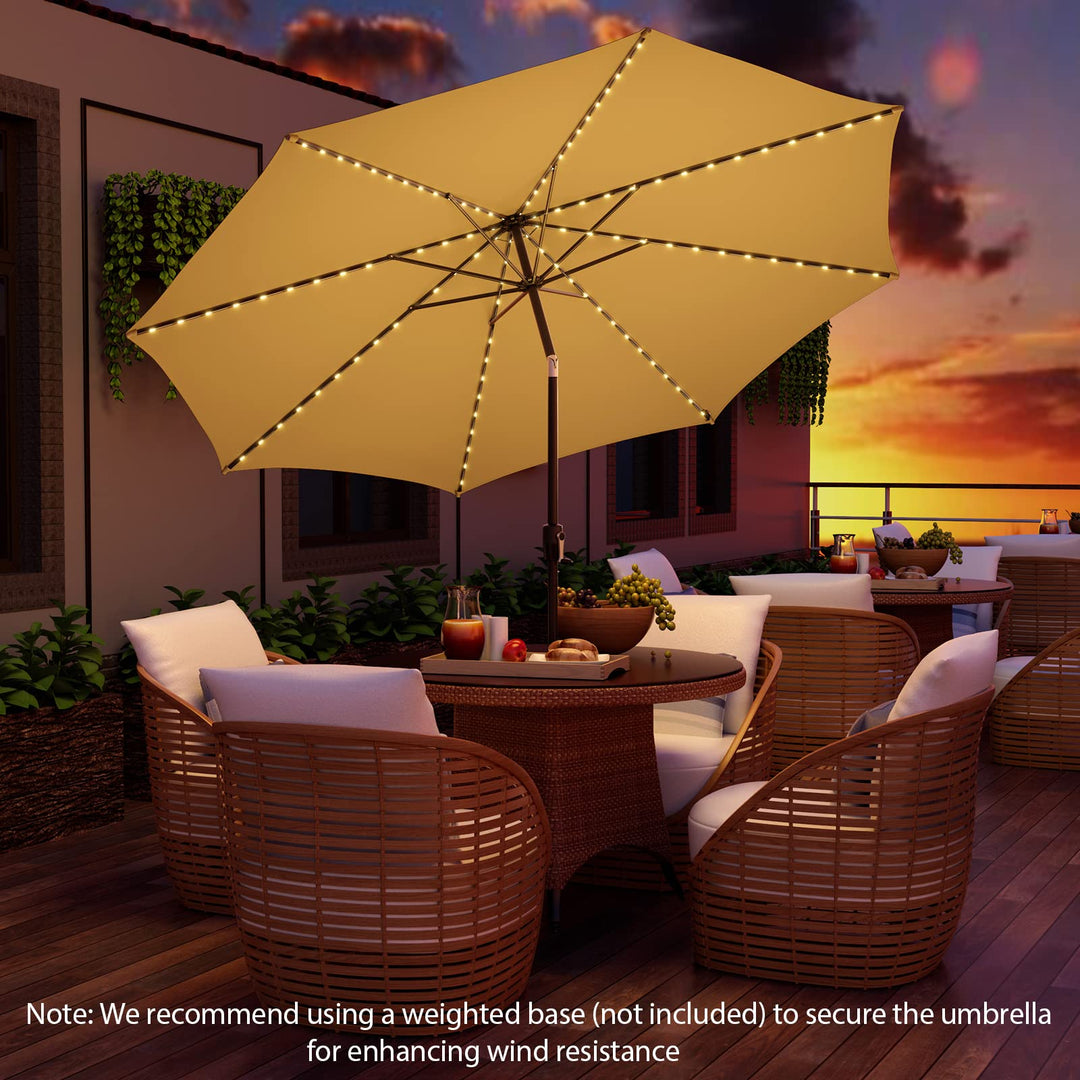 Giantex 10 ft Patio Umbrella with 112 Solar Lights, Outdoor Table Market Umbrellas with 8 Ribs